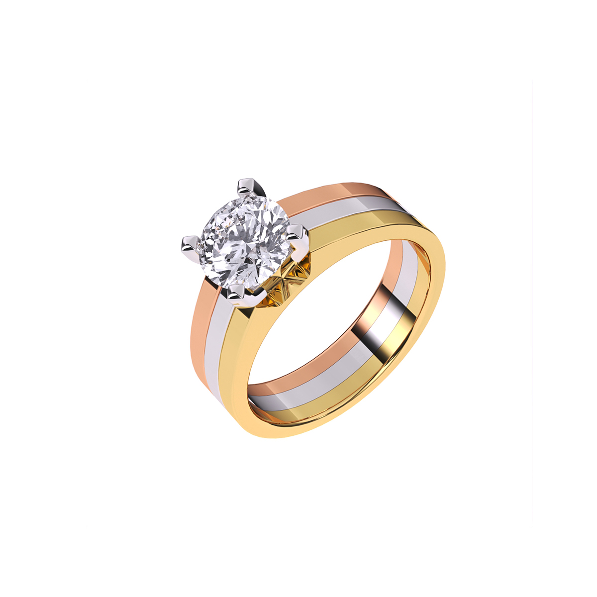 Buy Fancy Three Tone Solitaire Diamond Ring for Women